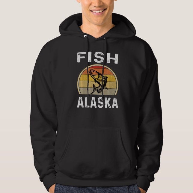 Salmon Fish Alaska Fisherman Retro Sunset Hoodie (Framsida)