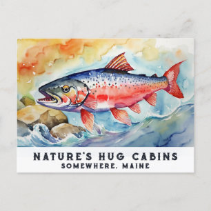 *~* Salmon Fish Sten AP49 Artsy Painting Maine Helg Vykort