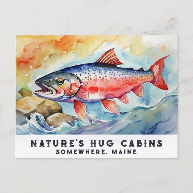 *~* Salmon Fish Sten AP49 Artsy Painting Maine Helg Vykort (Framsida)