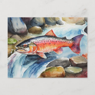 *~* Salmon Fish Swimming River Vatten AP49 Helg Vykort