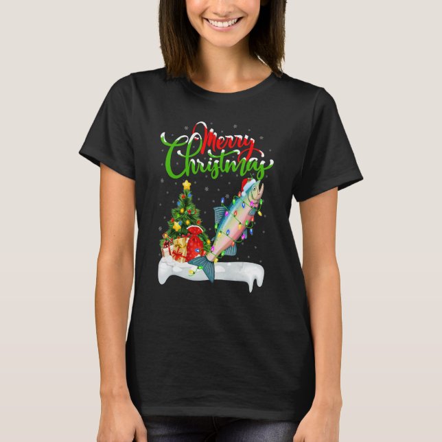 Salmon Fish   Xmas Decorations Santa Salmon Christ T Shirt (Framsida)