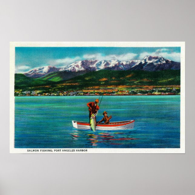 Salmon Fishing in Port Angeles Harbour Poster (Framsidan)