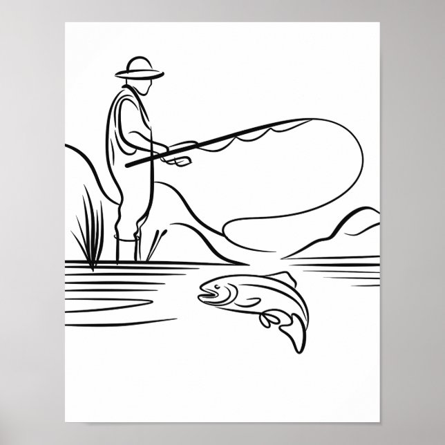 Salmon Fishing Line Art Poster (Framsidan)