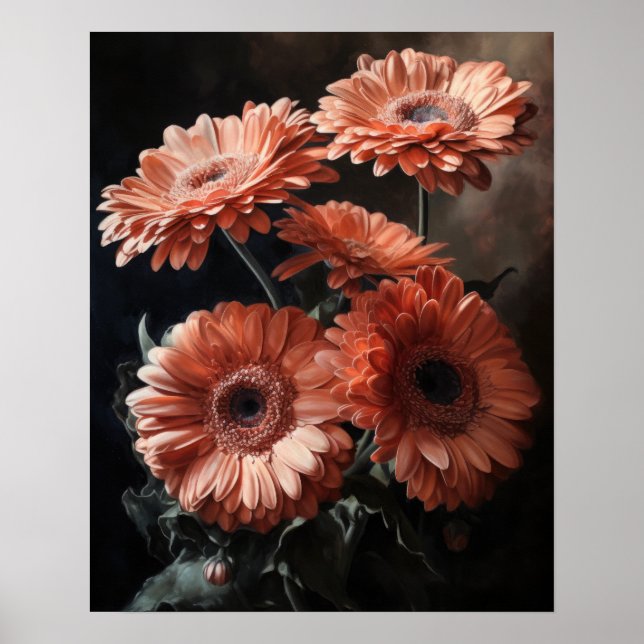 Salmon Gerbera Daisy Flowers Art Print Poster (Framsidan)