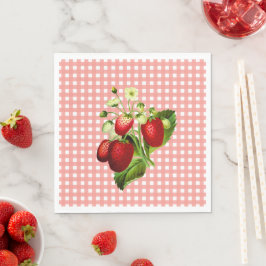 Salmon Gingham & Strawbär Lunch Pappersservett