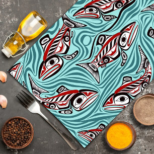 Salmon Haida Art Spirit Pacific Northwest Native Kökshandduk