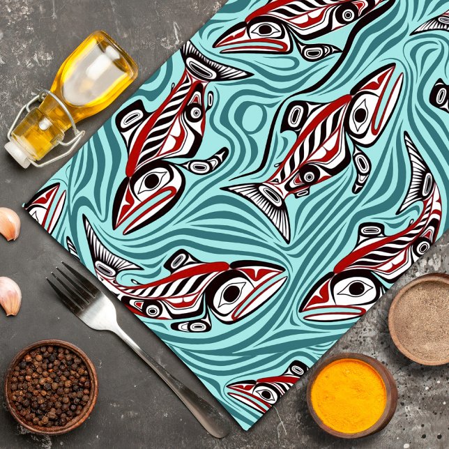 Salmon Haida Art Spirit Pacific Northwest Native Kökshandduk (Skapare uppladdad)