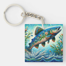 Salmon Jumping Mosaic Blommigt Blue Grönt Peach