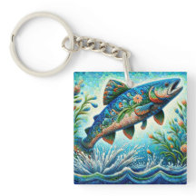 Salmon Jumping Mosaic Blommigt Blue Grönt Peach