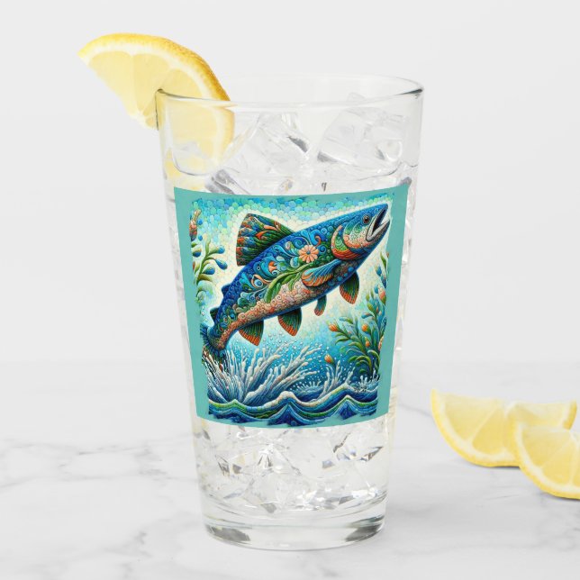 Salmon Jumping Mosaic Blommigt Blue Grönt Peach Glaskopp (Framsida Ice)