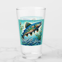 Salmon Jumping Mosaic Blommigt Blue Grönt Peach Glaskopp