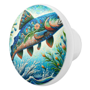 Salmon Jumping Mosaic Blommigt Blue Grönt Peach Knopp