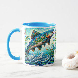 Salmon Jumping Mosaic Blommigt Blue Grönt Peach Mugg
