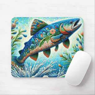 Salmon Jumping Mosaic Blommigt Blue Grönt Peach Musmatta