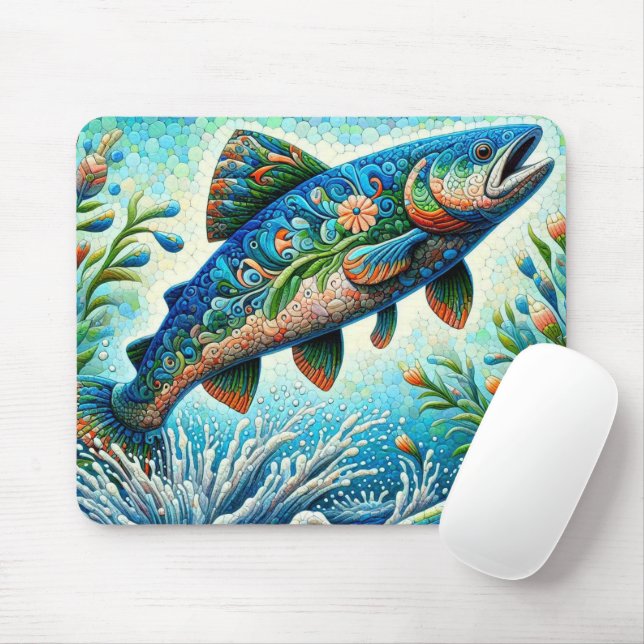 Salmon Jumping Mosaic Blommigt Blue Grönt Peach Musmatta (Med mus)