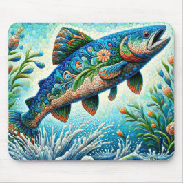 Salmon Jumping Mosaic Blommigt Blue Grönt Peach Musmatta