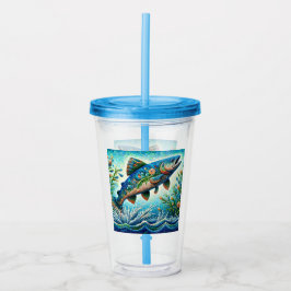 Salmon Jumping Mosaic Blommigt Blue Grönt Peach Take Away Mugg