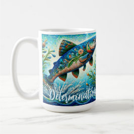 Salmon Jumping Mosaic Floral Blue Personalized Kaffemugg