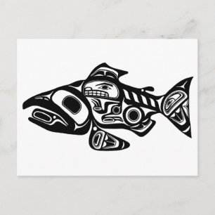 Salmon Native American Design Vykort