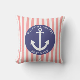 Salmon Navy Blue Rand Boat Namn Anchor Coastal Kudde