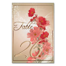 Salmon och rödblommor/Guld-trim Bordsnummer