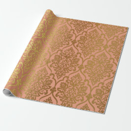 Salmon Pastel Damask Royal Golden Foil Presentpapper