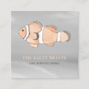 *~* Salmon Peach Fish Beach Silver Sand Sea Dining Fyrkantigt Visitkort