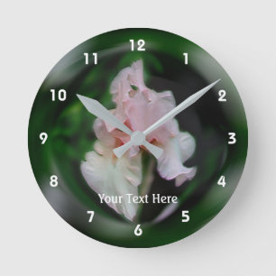 Salmon Pink Bearded Iris Flower Art Rund Klocka