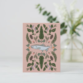 Salmon PNW Natature Fir Ferns Berries Foraging Fea Vykort