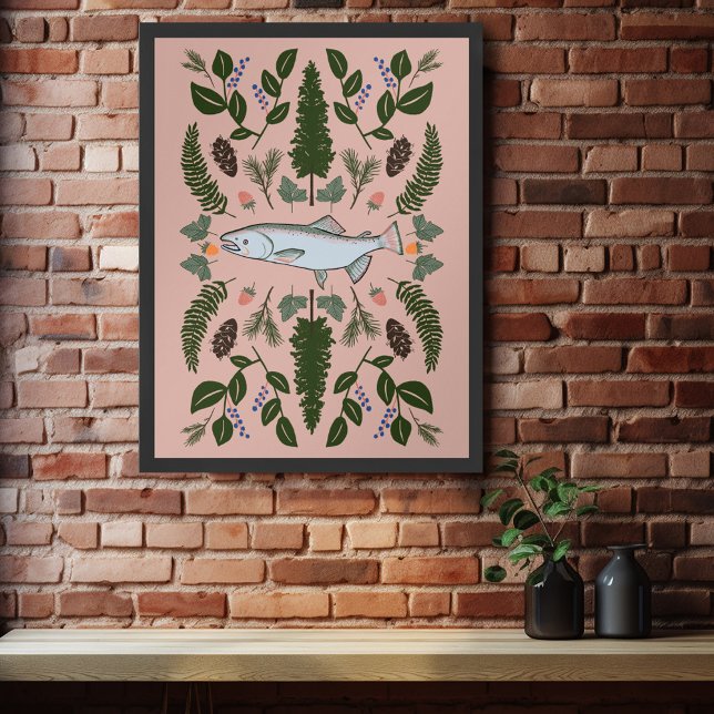 Salmon PNW Natature Fir Ferns Berries Forest Forag Poster (Salmon PNW Nature Fir Ferns Berries Forest Forage Poster)