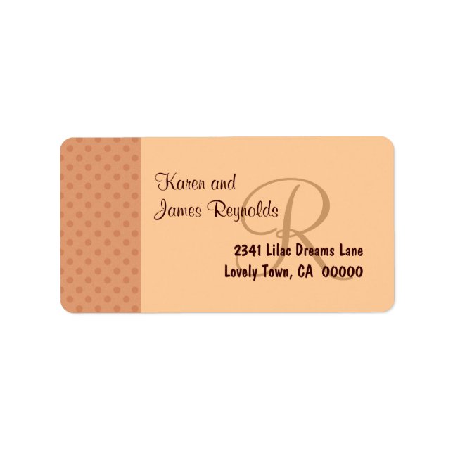 Salmon Polka Dot Mönster Monogram eller Initial Adressetikett (Framsidan)