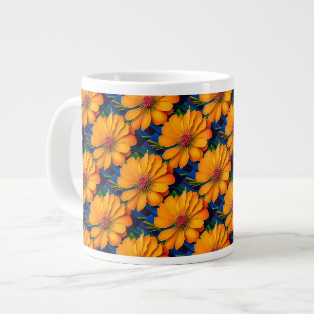 Salmon Rosa Blommönster Jumbo Mugg (Framsida vänster)