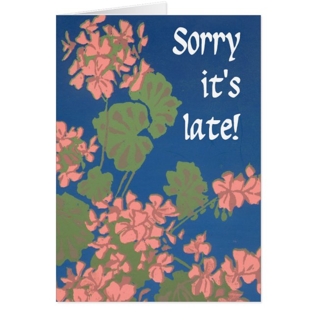 Salmon Rosa Geraniums on Deep Blue, Belated Hälsningskort (Framsidan)