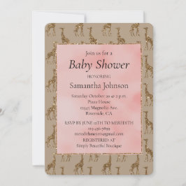 Salmon Rosa Glitter Brown Giraffes Baby Shower Inbjudningar