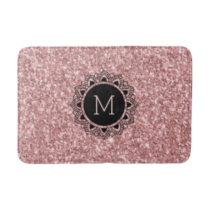 Salmon Rosa Glitter, Ornate Circle, Monogram Badrumsmatta