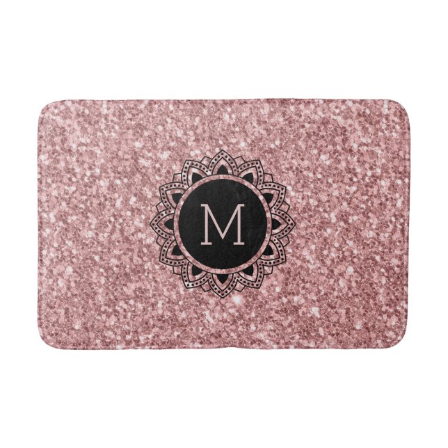 Salmon Rosa Glitter, Ornate Circle, Monogram Badrumsmatta (Framsidan)