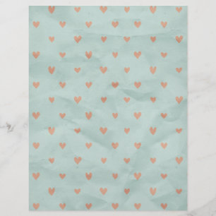 Salmon Rosa Hearts Teal Crinkled Skrapbook Papper