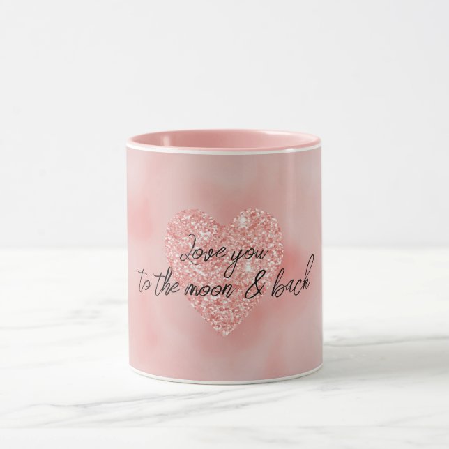 Salmon Rosa Ombre Glitter Heart Kärlek Citat Mugg (Center)