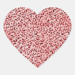 Salmon Rosa Ombre Red Glitter Leopard Skriv ut Hjärtformat Klistermärke