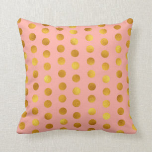 Salmon Rosa ros Guld Polka Big Dots Confetti Kudde