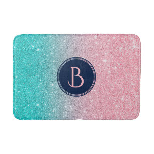 Salmon Rosa & Turquise Faux Glitter Badrumsmatta
