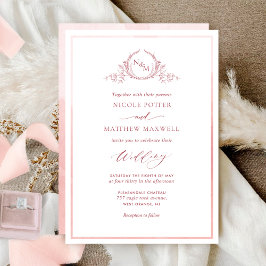 Salmon Rosa Watercolor Chic Monogram Bröllop Inbjudningar