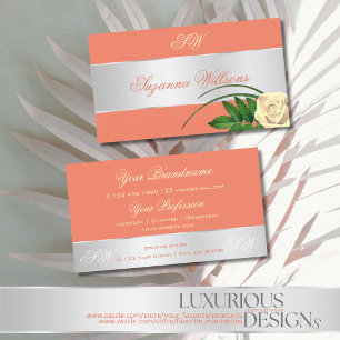 Salmon Silver Decor Cute Ro Flower med Initialer Visitkort