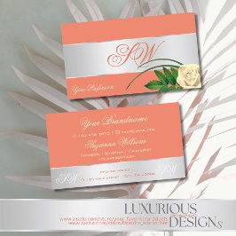 Salmon Silver Decor Cute Ro Flower med Monogram Visitkort