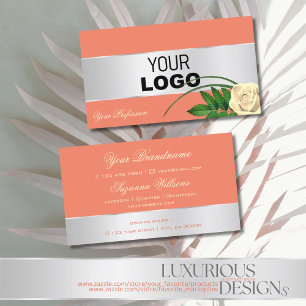 Salmon Silver Decor Gorgous Ro Flower med Logotyp Visitkort