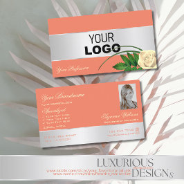Salmon Silver Decor Ro Flower add Logotyp och Phot Visitkort