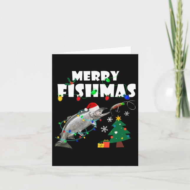 Salmon Steelhead Merry Fishmas jul Kung Trou Kort (Framsida)