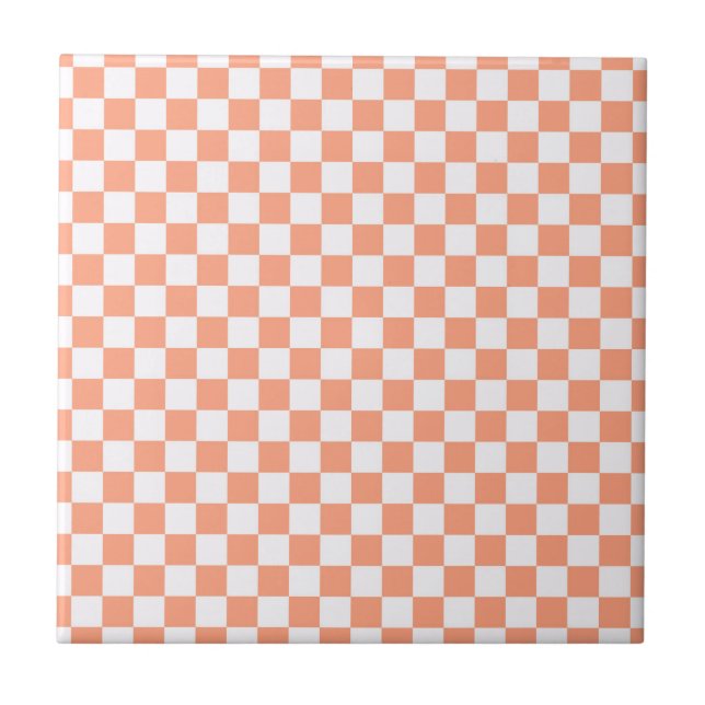 Salmon Sunset Checkerboard Kakelplatta (Framsidan)