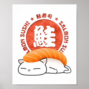 Salmon Sushi Cat Poster