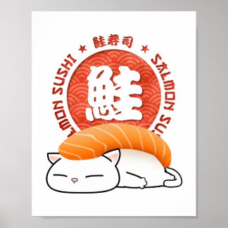 Salmon Sushi Cat Poster